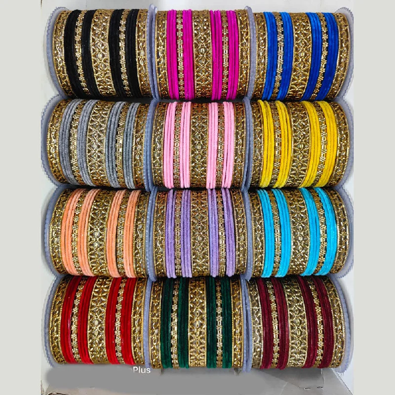 Beautiful Enamel Bangles For Vibrant Glam-Shree Asha Bangles Gold Plated Velvet Bangles Set (Assorted Color)