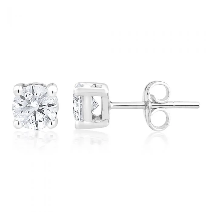 Beautiful Earrings For Bridesmaids-9ct White Gold 1/2 Carat Diamond Stud Earrings