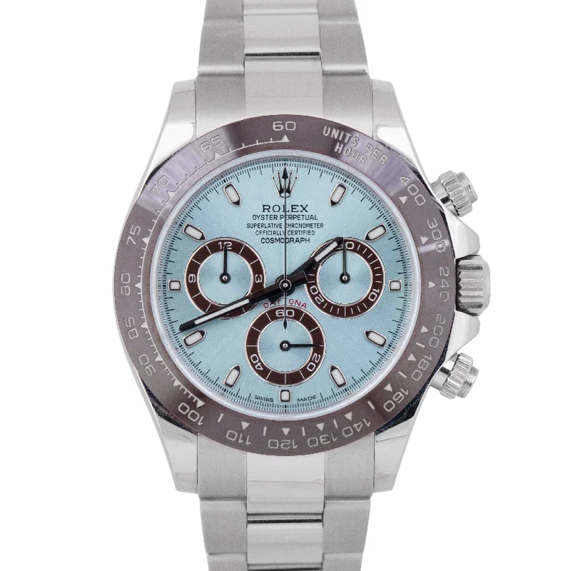 Classic Round Watches For Timeless Glam-PAPERS Rolex Daytona GLACIER ICE BLUE Dial 40mm 950 Platinum Watch 116506 BOX