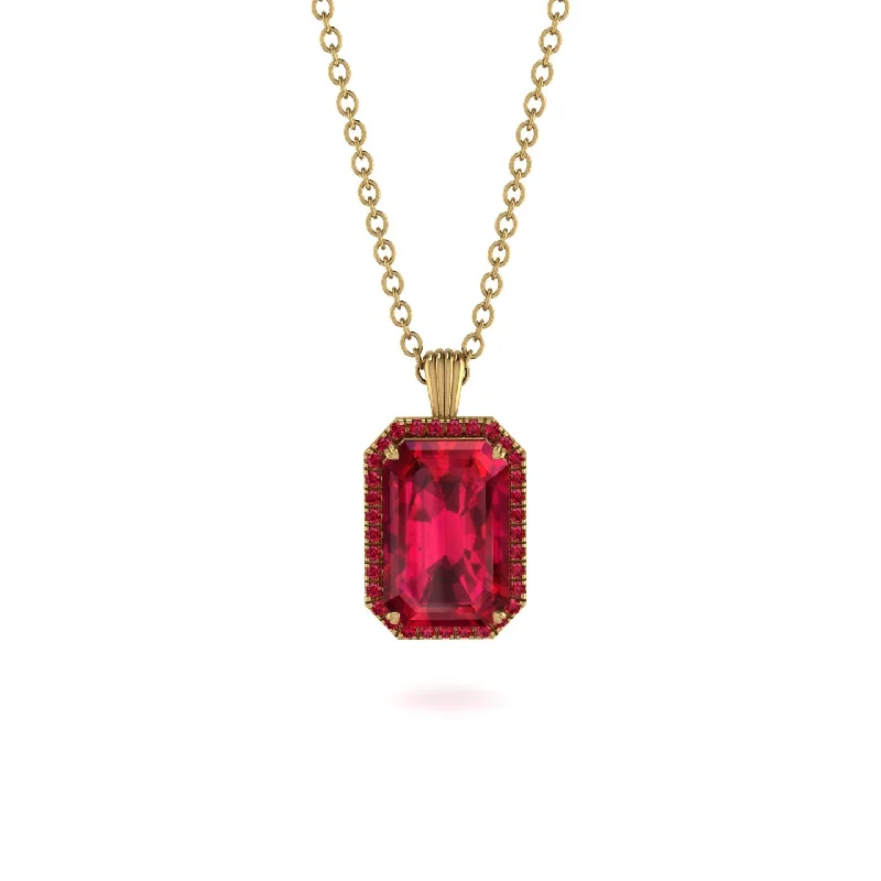 Halo Emerald Cut Ruby Necklace - Izabella No. 55