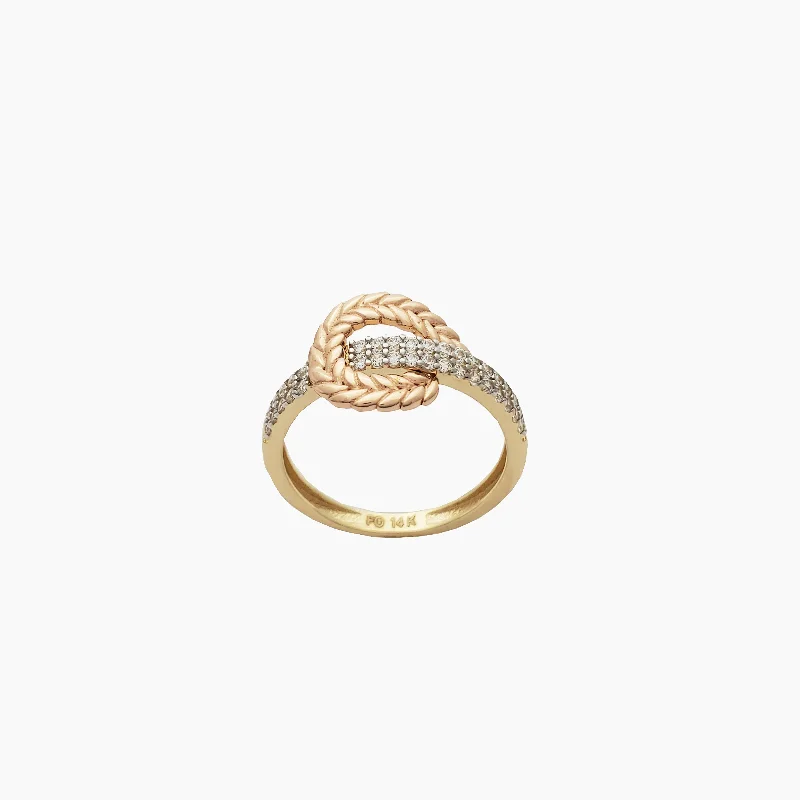 Dainty Gold Rings For Subtle Elegance-Yellow Gold Pave Rose Gold Wheat Band (14k)