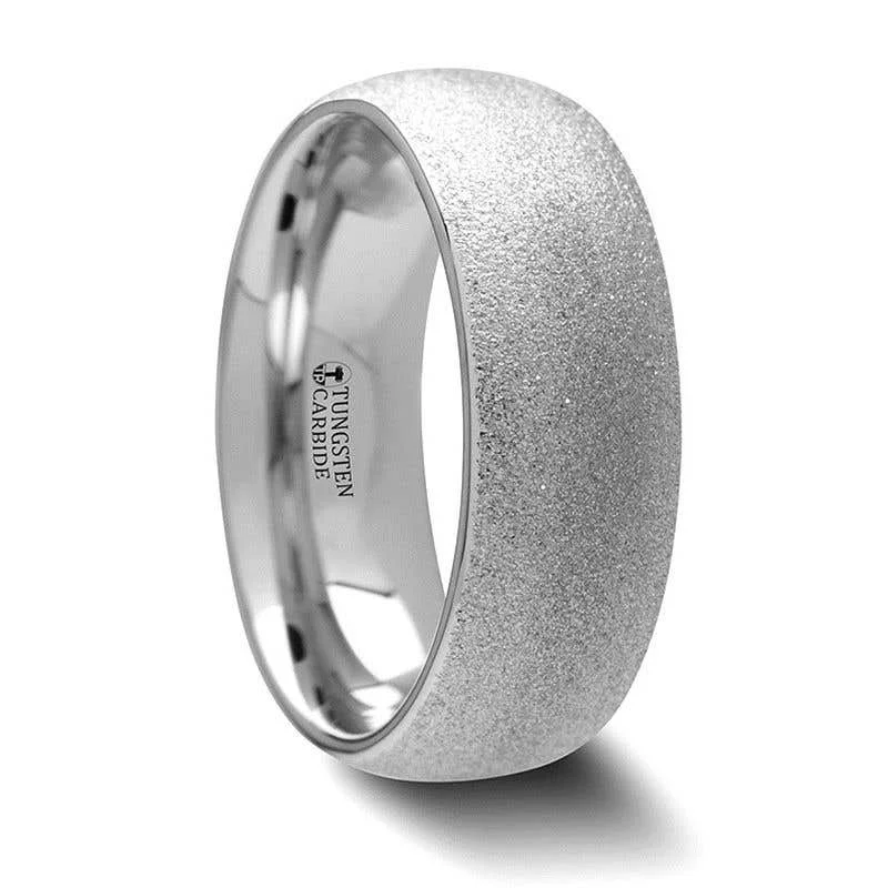 Trendy Fashion Rings For Modern Styles-Thorsten QUARTZ Domed Tungsten Carbide Ring with Sandblasted Crystalline Finish - 2mm - 8mm