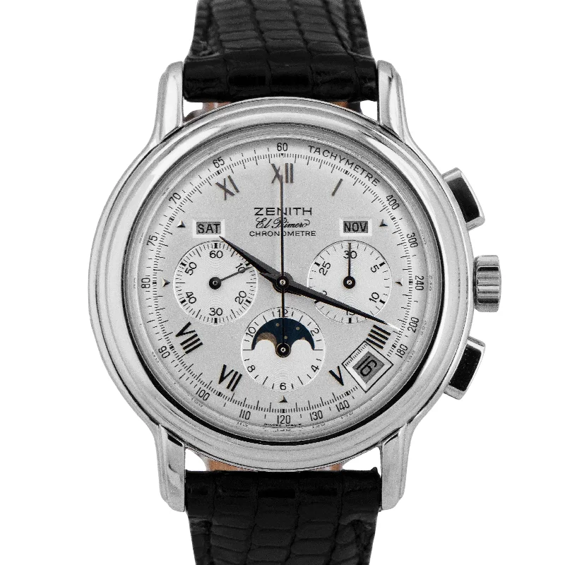 Stylish Leather Strap Watches For Casual Wear-ZENITH El Primero 40mm Moonphase Triple Calendar Stainless Watch 01.0240.410