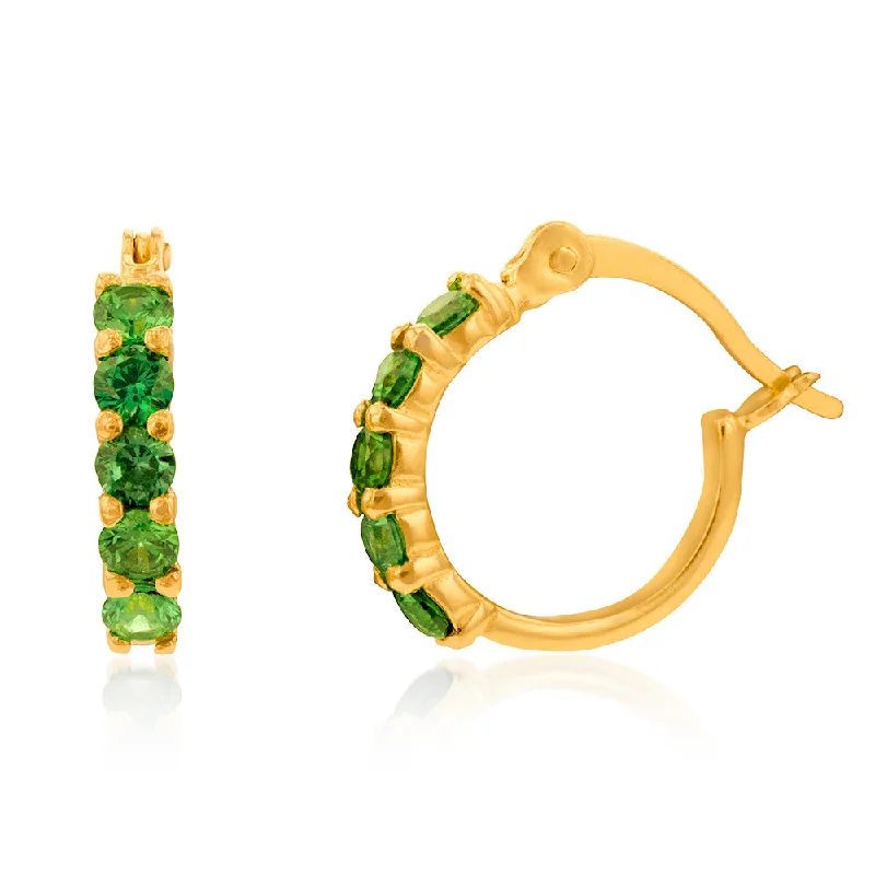 Vintage Inspired Earrings For Women-Sterling Silver Gold Plated Green Created Semi Precious Stones Hoop Earrings