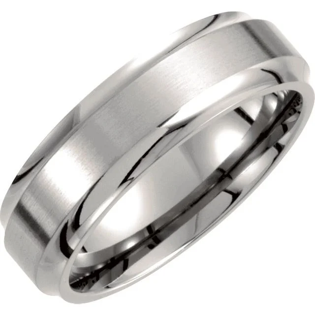 Simple Wedding Rings For Minimalist Couples-Titanium 7 mm Ridged Band