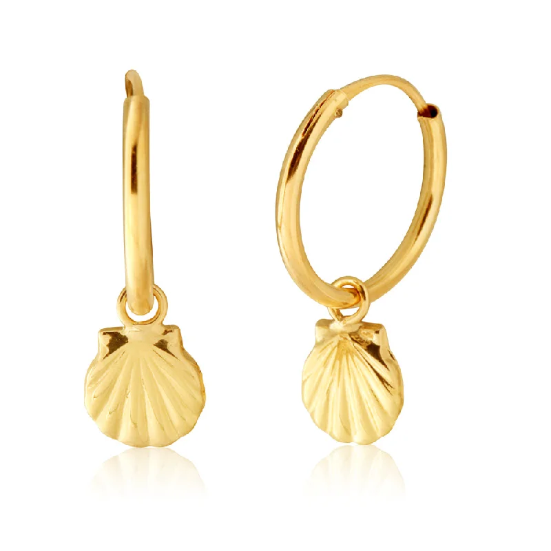 Eco Friendly Earrings For Conscious Shoppers-9ct Yellow Gold Scallop Shell Hinged Hoop Earrings