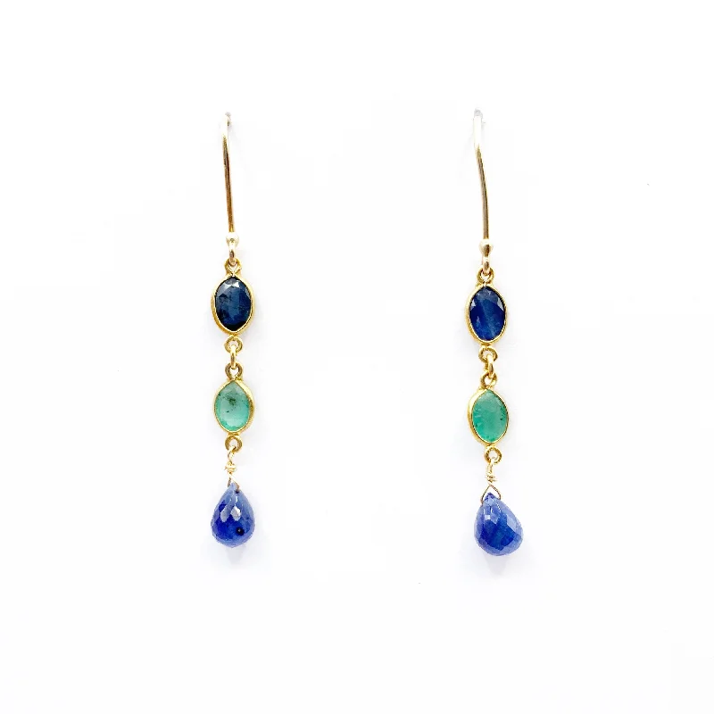 Unique Pearl Earrings For Special Occasions-Cascade of Emeralds and Sapphires