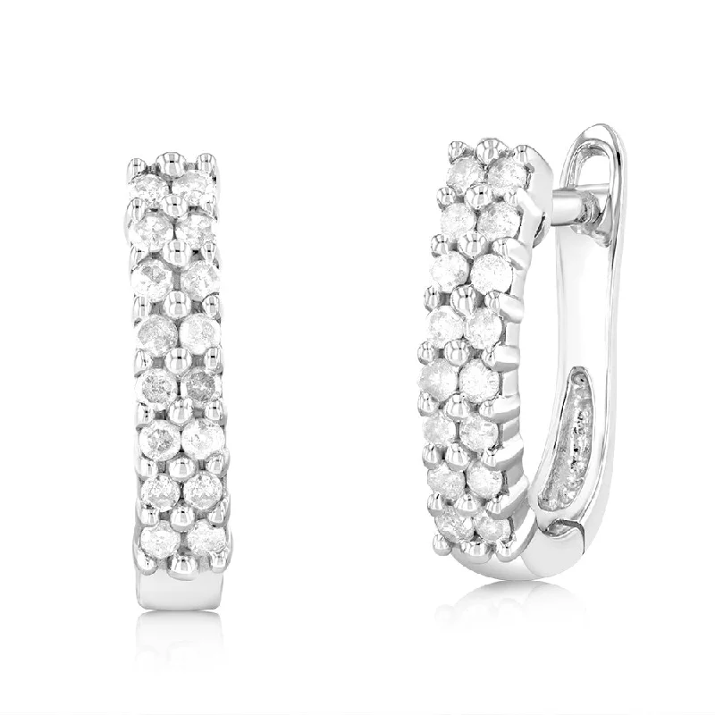 Gold Drop Earrings For Special Events-1/3 Carat Diamond Hoop Earrings in 10ct White Gold