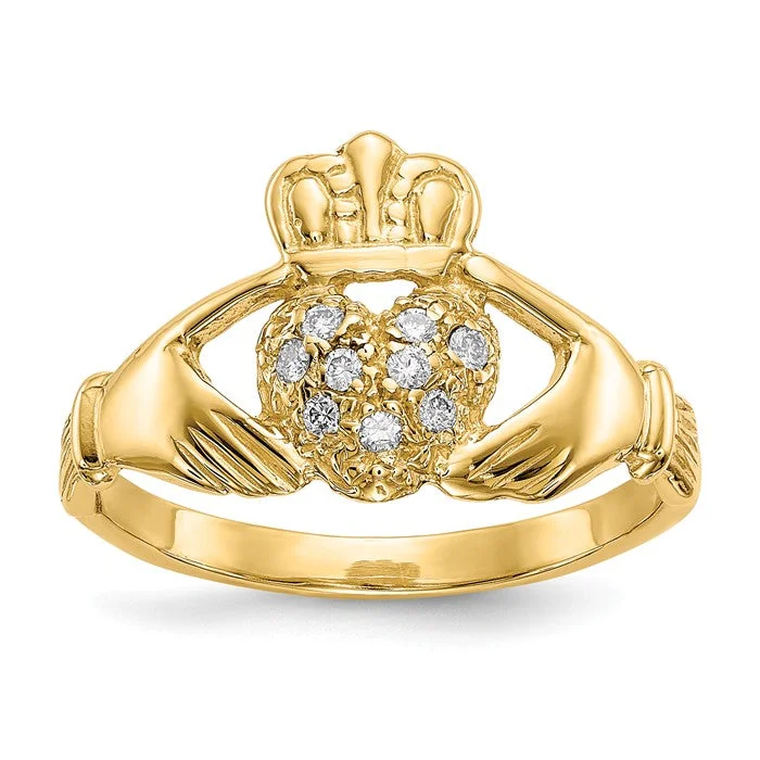 Elegant Ruby Rings For Statement Looks-14k Yellow Gold 1/10ct AA Diamond Claddagh Ring