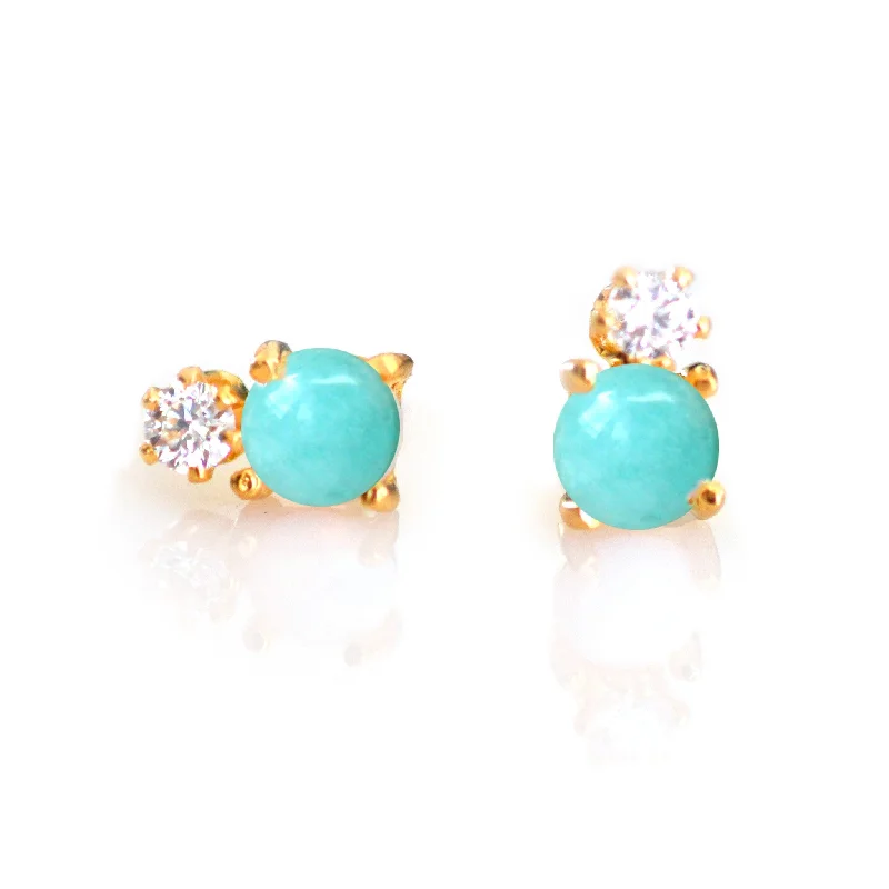 Soft Gold Earrings For Graceful Looks-Turquoise and Diamond Doublet Studs