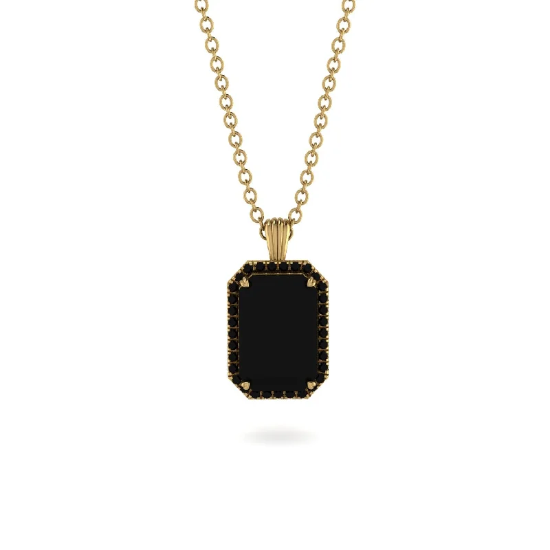 Halo Emerald Cut Black Diamond Necklace - Izabella No. 37