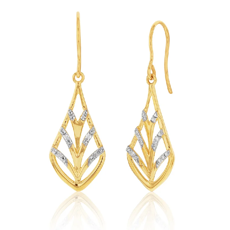 Floral Earrings For Feminine Touch-9ct Yellow Gold Diamond Leaf Earrings