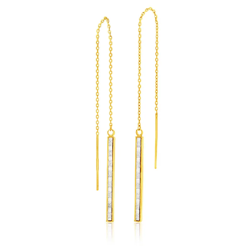 Unique Pearl Earrings For Special Occasions-9ct Yellow Gold Silver Filled Crystal Thread Drop Earrings