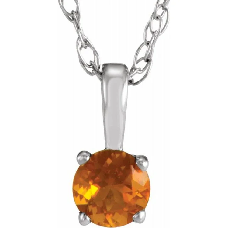 14K White 3 mm Natural Citrine Youth Solitaire 14" Necklace