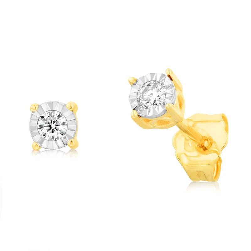 Stunning Drop Earrings For Special Moments-9ct Yellow Gold 1/10 Carat Diamond Solitaire Stud Earrings