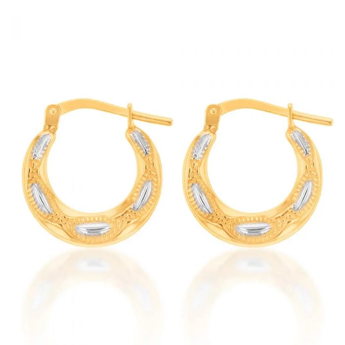 Exotic Earrings For Vacation Style-9ct Yellow Gold Silver FilledTwo Tone 15mm Hoop Earrings