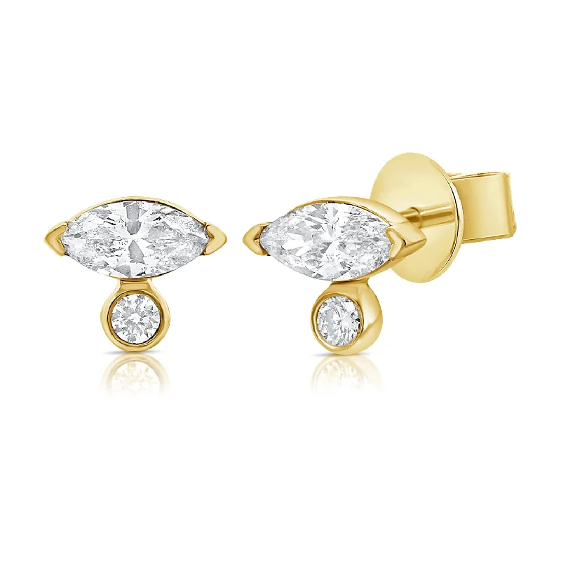 Silver Drop Earrings For Elegant Occasions-Baguette & Round Fancy Cut Diamond Studs set in 14kt Gold