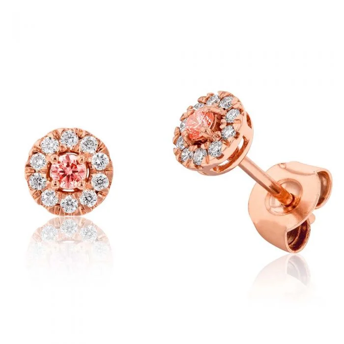 Statement Earrings For Special Occasions-Luminesce Lab Grown 9ct Rose Gold 0.20 Carat Pink and White diamond Stud Earrings