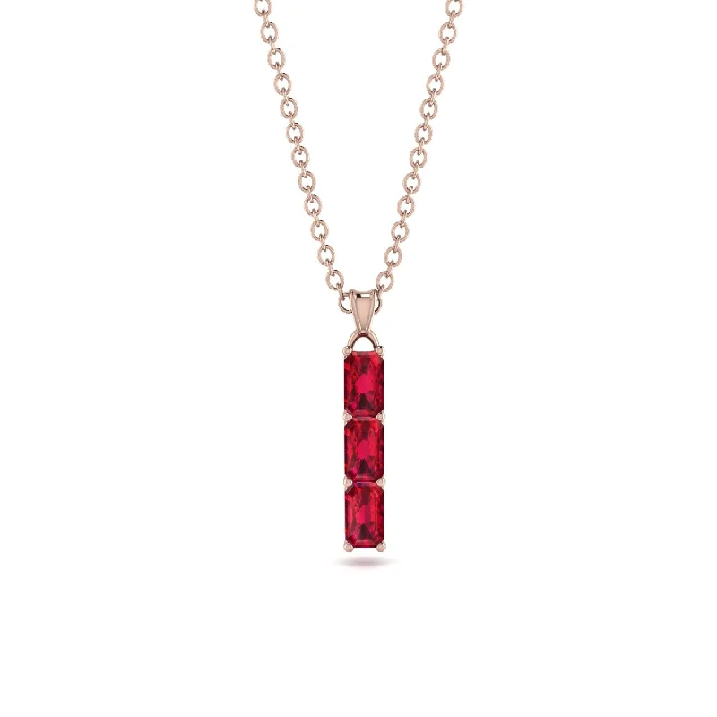 3 Emeralds Cut Ruby Necklace With Hidden Diamonds - Ember No. 56