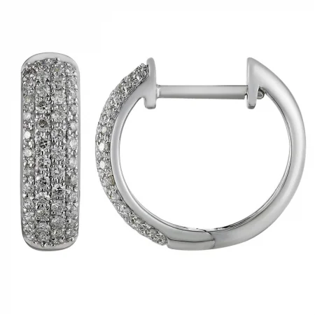 Long Drop Earrings For Elegant Nights-14K White Gold Diamond Huggie Earrings