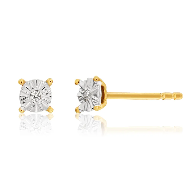 Gold Plated Earrings For Weddings-9ct Yellow Gold Diamond Earrings