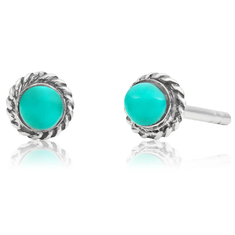 Ethnic Earrings For Cultural Celebrations-Sterling Silver Created Turquoise Stud Earrings