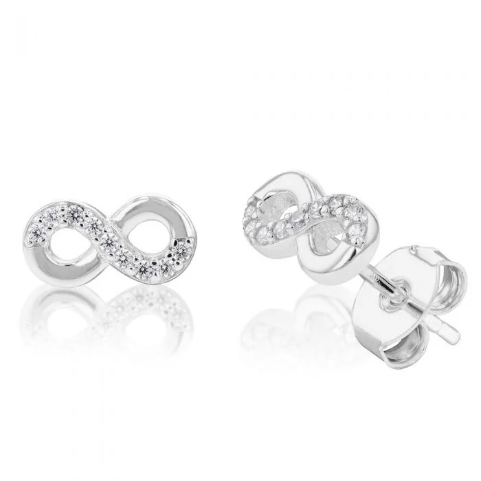 Fashionable Earrings For Casual Looks-Sterling Silver Cubic Zirconia Infinity Stud Earrings