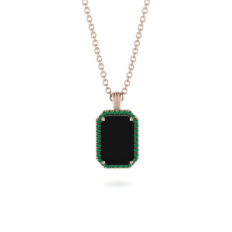 Halo Emerald Cut Black Diamond Necklace - Izabella No. 23