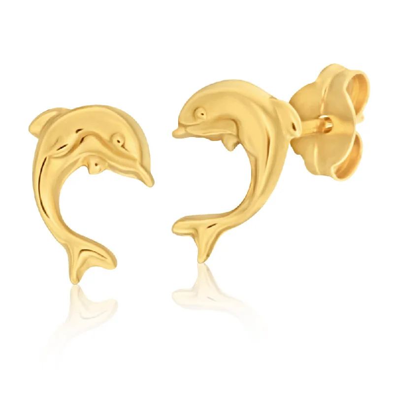 Elegant Long Earrings For Evening Wear-9ct Yellow Gold Plain Dolphin Stud Earrings