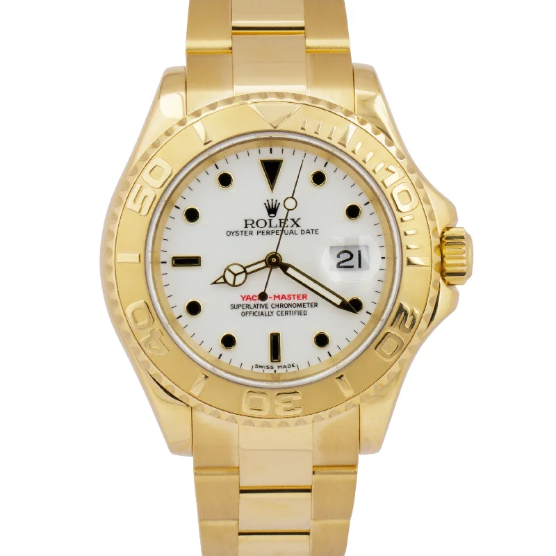 Trendy Women’s Watches With Minimalist Design-MINT Rolex Yacht-Master 40mm WHITE 18K Yellow Gold NO-HOLES Watch 16628 BOX