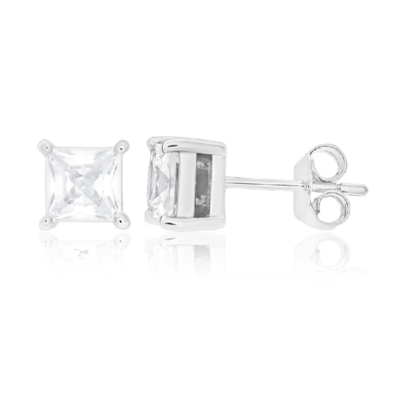 Large Hoop Earrings For Women-Sterling Silver Cubic Zirconia Princess Cut 5mm Stud Earrings