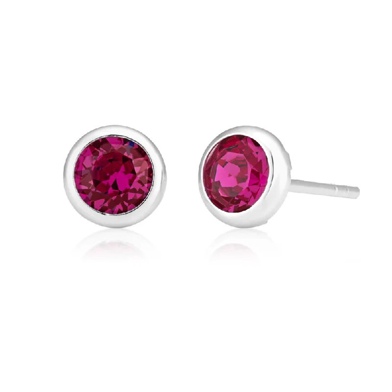 Double Hoop Earrings For Fashion Forward Looks-Sterling Silver Swarovski Fuchsia Crystal Stud Earrings