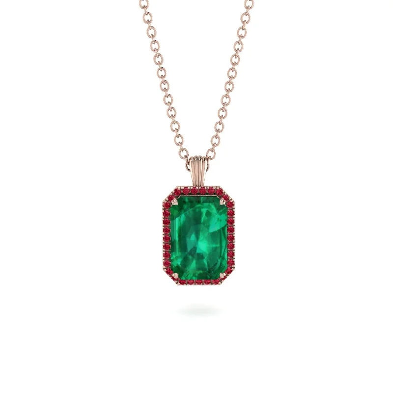 Halo Emerald Cut Emerald Necklace - Izabella No. 50