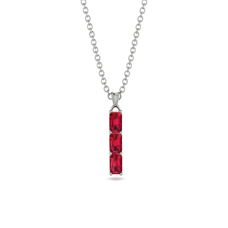 3 Emeralds Cut Ruby Necklace With Hidden Diamonds - Ember No. 27