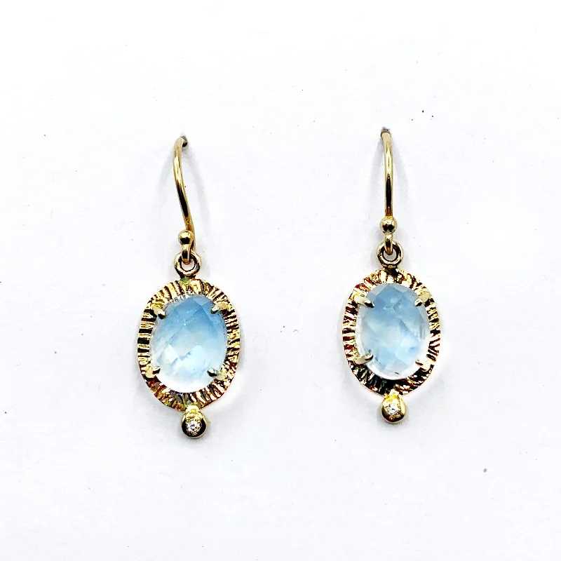 Stylish Earrings For Casual Days-Delicate Blue Moonstones and  Dewy Diamonds