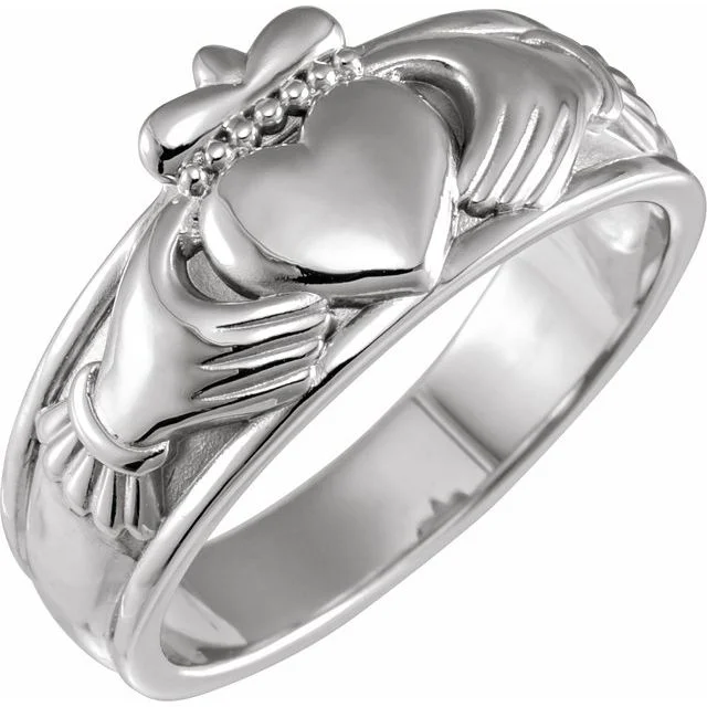 Beautiful Diamond Wedding Bands For Brides-14K White or Yellow Gold Claddagh Men's Band