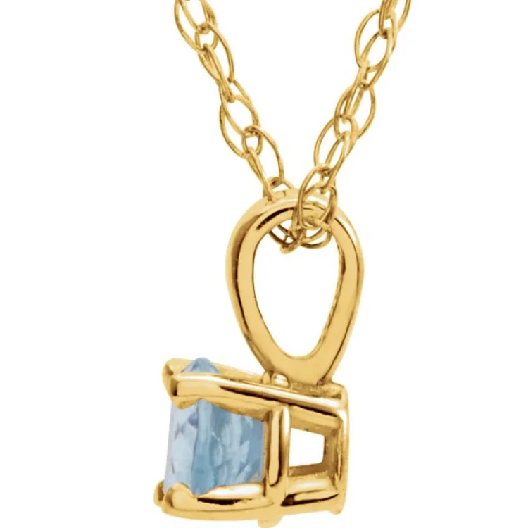 14K Yellow 3 mm Natural Aquamarine Youth Solitaire 14" Necklace