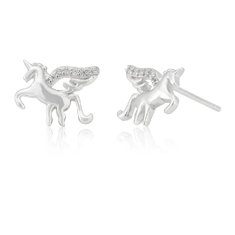 Stunning Earrings For Evening Glam-Sterling Silver Zirconia Unicorn Stud Earrings