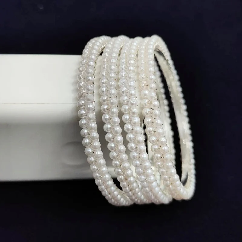 Bold Beaded Bangles For Creative Fashion-Pooja Bangles Silver Plated Pearl Bangle Set