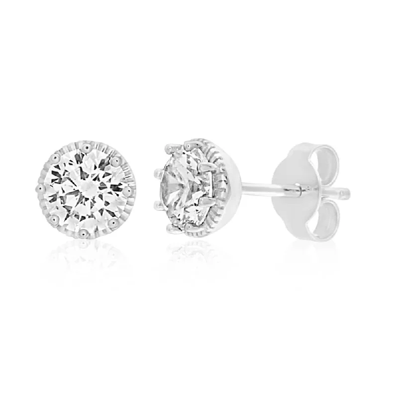 Soft Silver Earrings For Delicate Looks-Sterling Silver Rhodium Plated Cubic Zirconia 6mm Round Stud Earrings