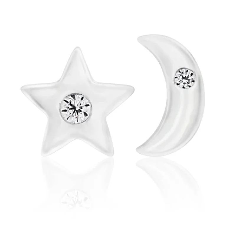 Classic Hoop Earrings For Timeless Style-Sterling Silver Cubic Zirconia Moon and Star Stud Earrings