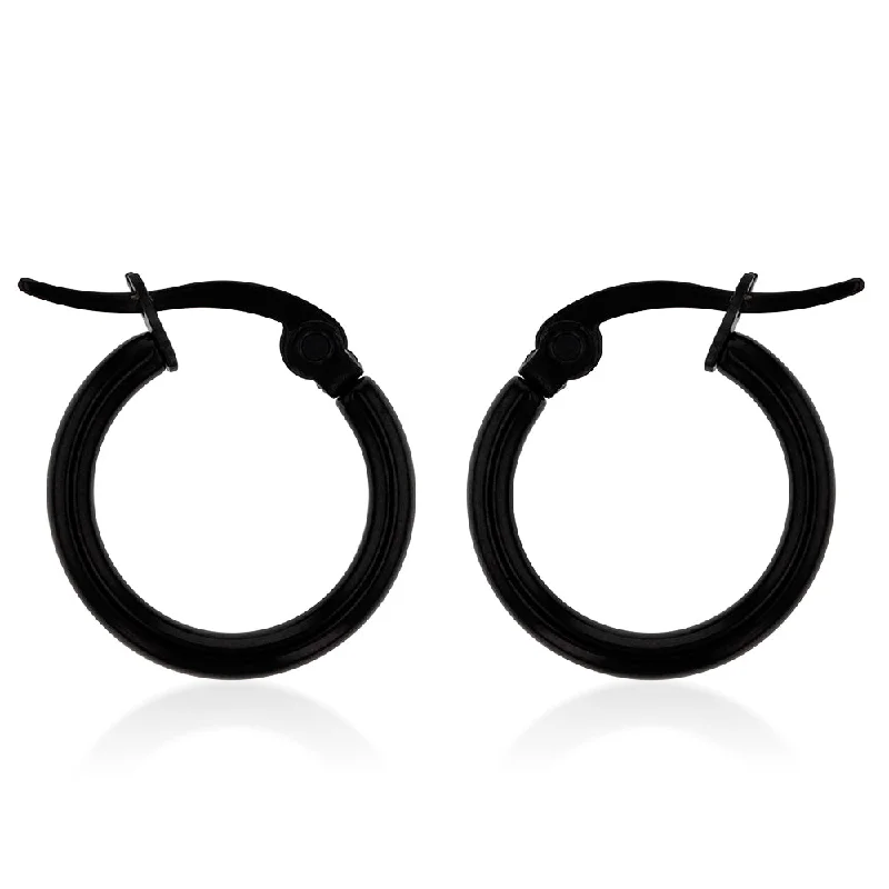 Creative Silver Earrings For Everyday Looks-Stainless Steel Black 11mm Hoop Earrings