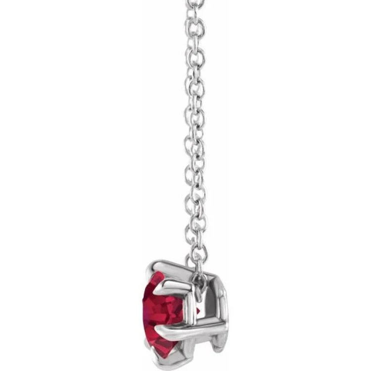 Sterling Silver 4 mm Lab-Grown Ruby Solitaire 16-18" Necklace