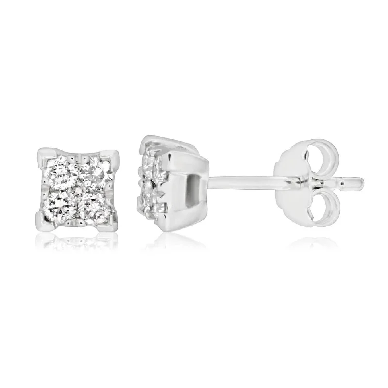 Fashion Earrings For Classy Looks-9ct White Gold 1/4 Carat Diamond Stud Earrings set with 10 Brilliant Diamonds