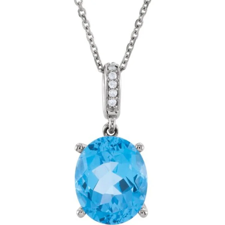 14K White Natural Swiss Blue Topaz & .03 CTW Natural Diamond 18" Necklace