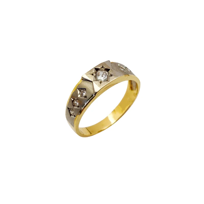 Bold Gemstone Rings For Statement Pieces-Diamond & Sunfall Imprint CZ Ring (14K)