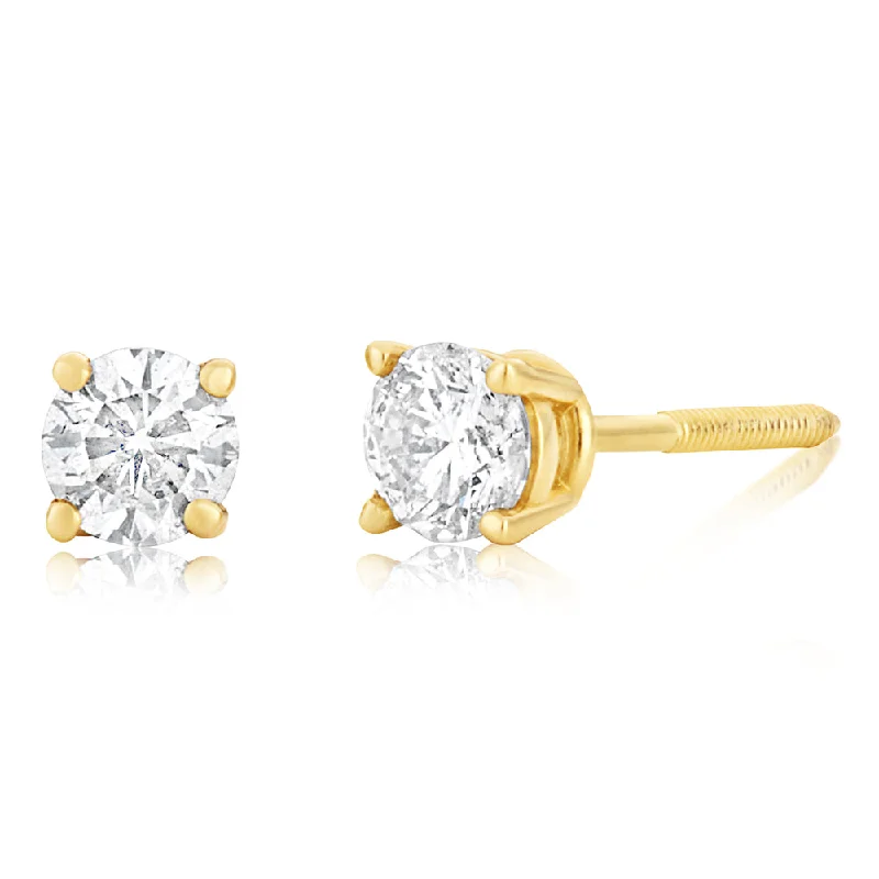 Silver Stud Earrings For Everyday Wear-14ct Yellow Gold 0.3 Carat Diamond Stud Earrings with Screw Back Butterfly