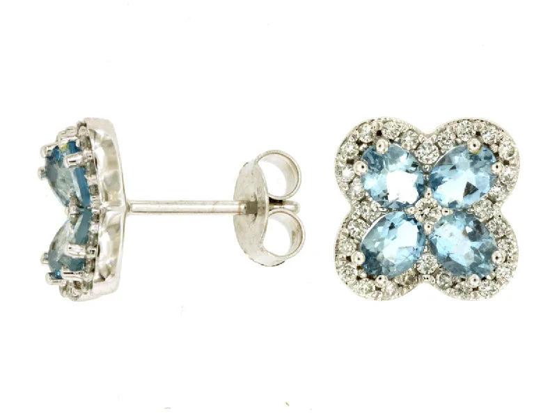 Cute Heart Earrings For Love Gifts-Diamond & Aquamarine Cluster Earrings