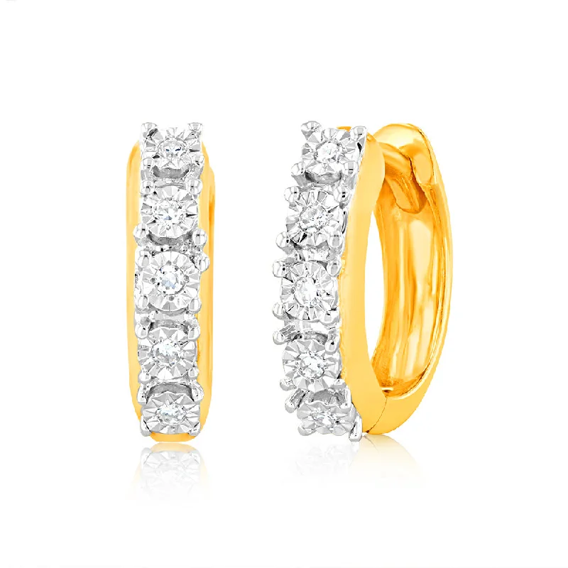 Elegant Silver Earrings For Evening Wear-Luminesce Lab Grown Diamond Hoop Earrings in 9ct Yellow Gold