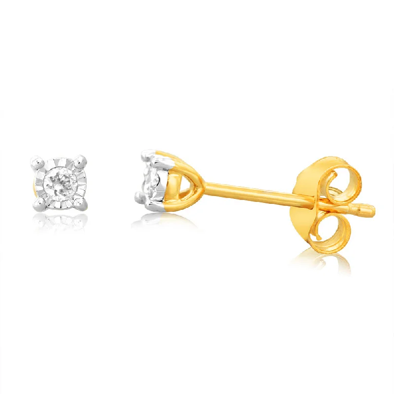 Glitter Earrings For Party Vibes-9ct Yellow Gold 0.05 Carat Diamond Stud Earrings with Disc Setting